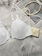 Soutien-gorge grande taille en dentelle brodée avec bouton avant pour femmes