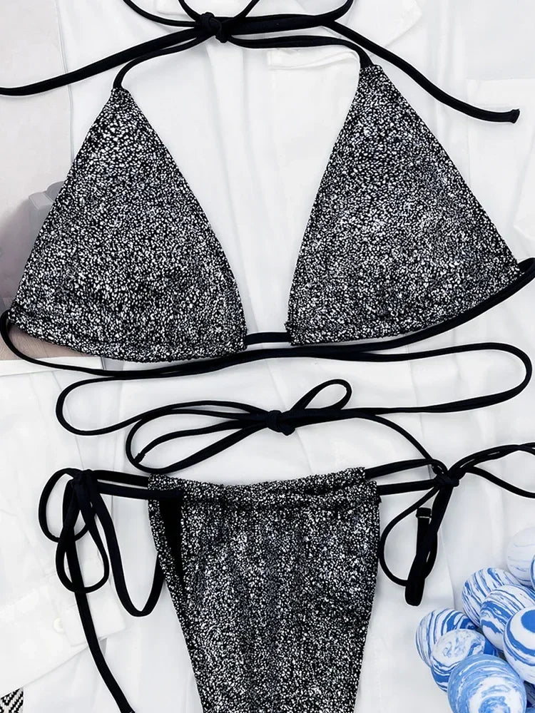 Maillot de bain deux pièces brillant pour femmes
