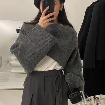 Pull Court Asymétrique Femme – Maille Unie et Manches Longues
