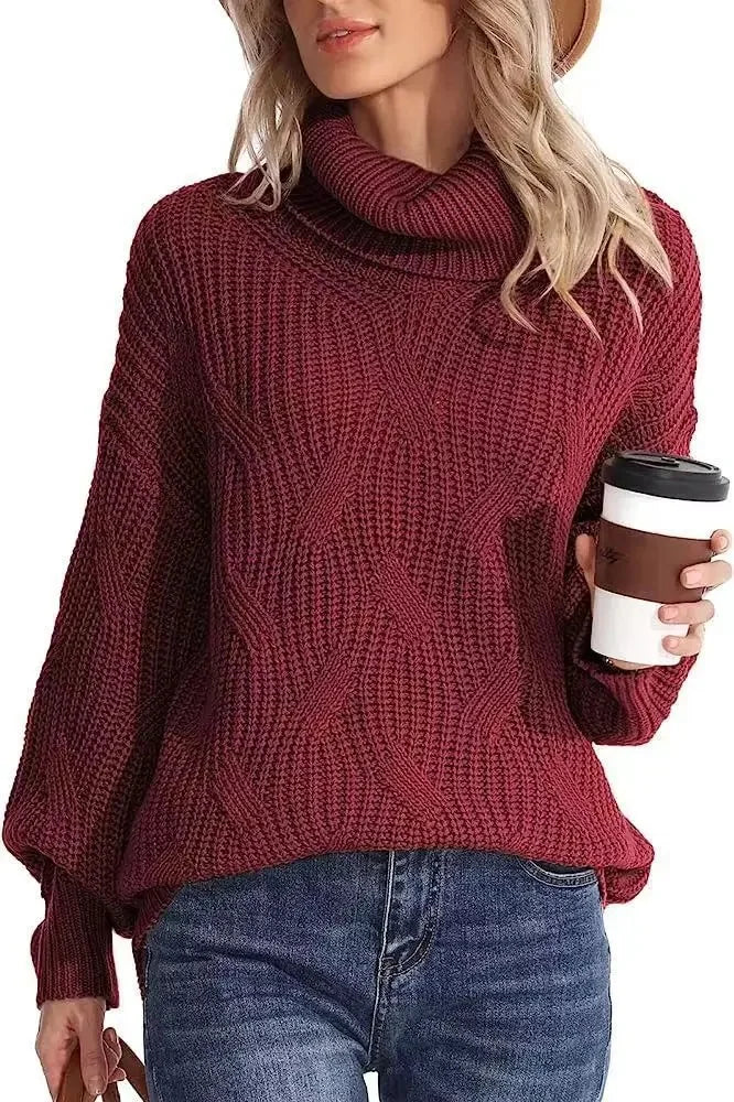 Pull polo ample à col roulé pour femmes