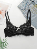 Soutien-gorge sexy en dentelle ultra-fine à boutons sur le devant pour femmes