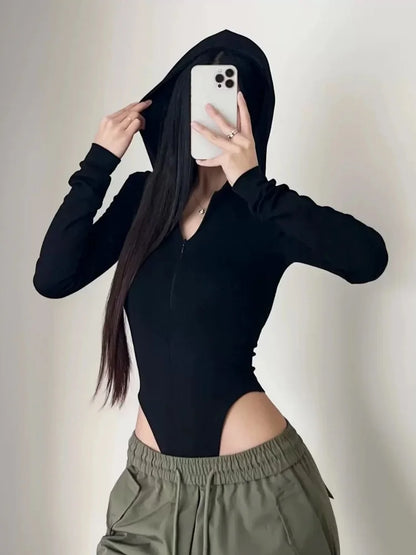 Body Zippé à Capuche et Manches Longues – Style Décontracté
