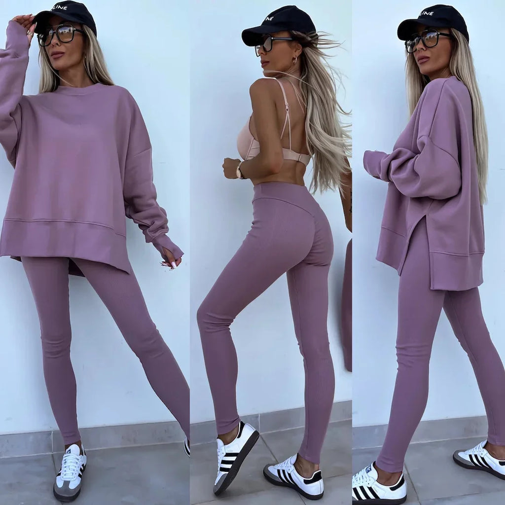 Ensembles décontracté pull ample + pantalons serrés pour femmes