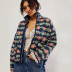 Veste en coton à imprimé floral vintage pour femmes