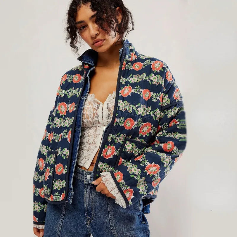 Veste en coton à imprimé floral vintage pour femmes