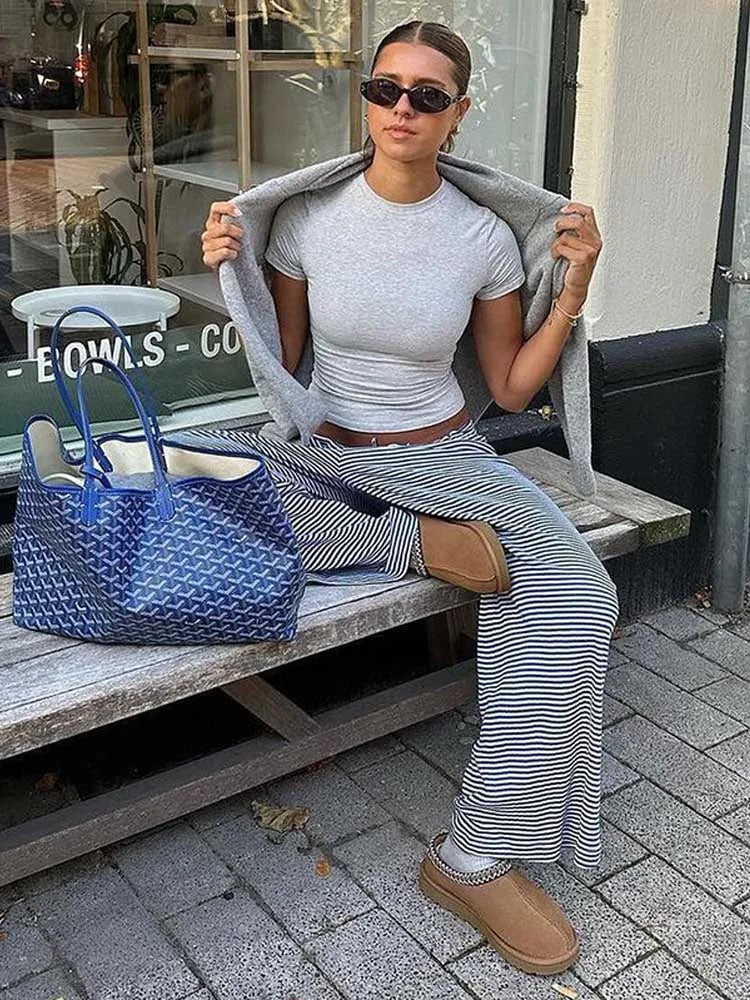 Pantalon de survêtement taille basse à rayures pour femmes