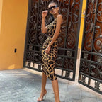 Robe moulante sexy rétro à imprimé léopard pour femmes