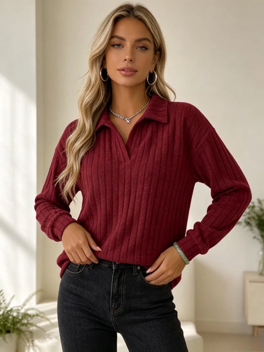 Chemise Côtelée Femme – Maille et Col Tailleur