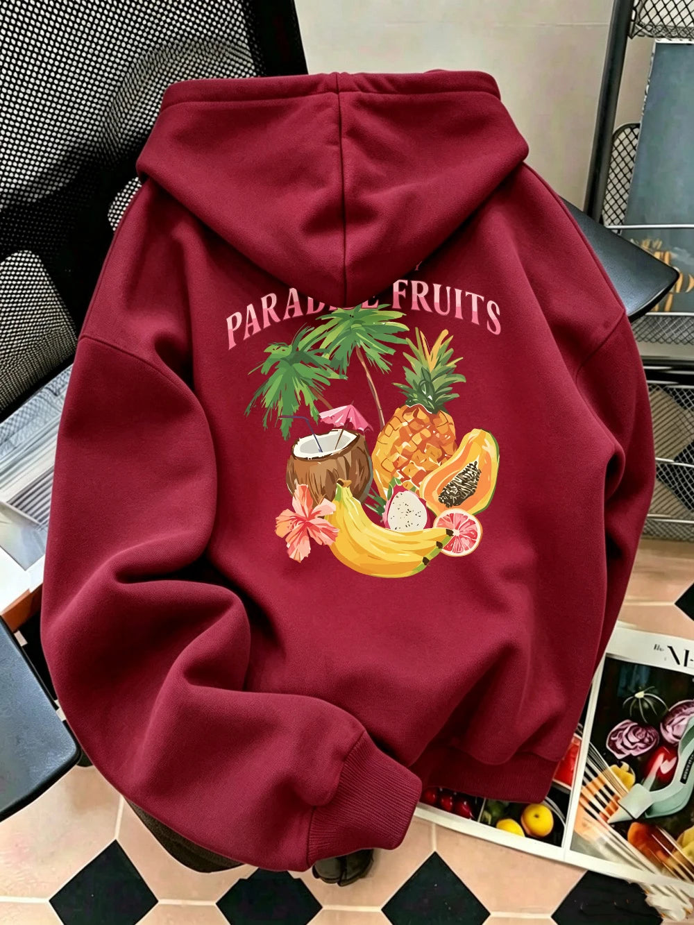 Sweat à capuche imprimé fruits du paradis frais et juteux pour femmes
