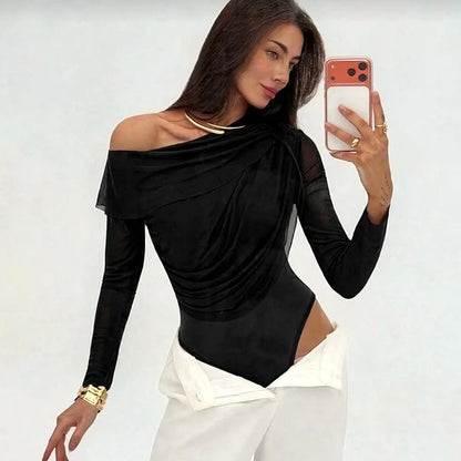 Body asymétrique en maille transparente à une épaule