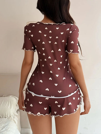 Pyjama d’Été Femme – Chemise et Short à Cœurs