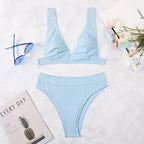 Maillots de bain deux pièces col en v côtelé pour femmes