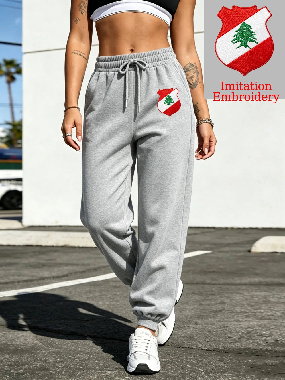 Pantalon de jogging décontracté en molleton imprimé emblème du Liban pour femmes