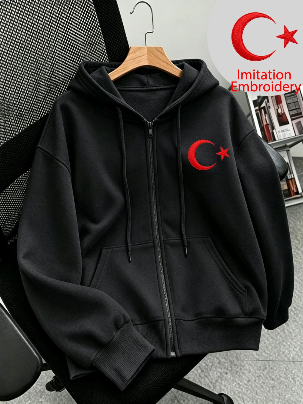 Sweat à capuche zippé imprimé Winter Türkiye pour femmes