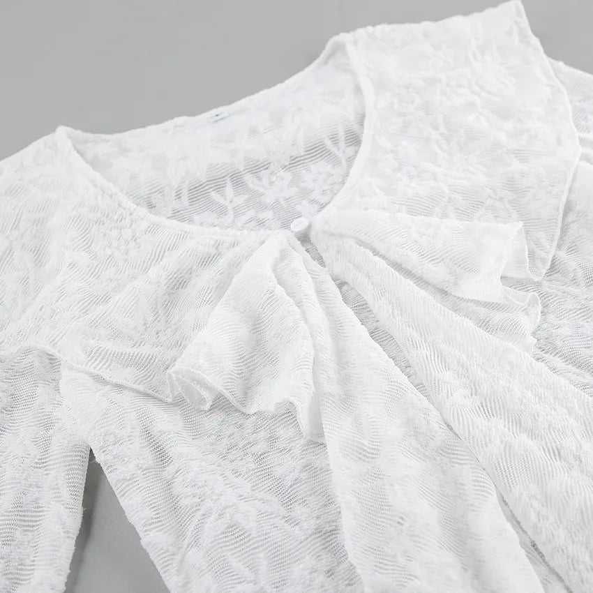 Chemisier en dentelle transparente blanche pour femmes