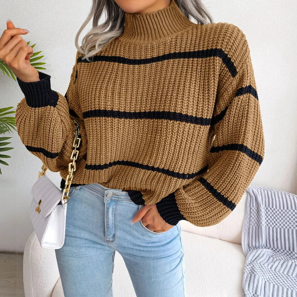Pull en maille décontracté à rayures pour femmes