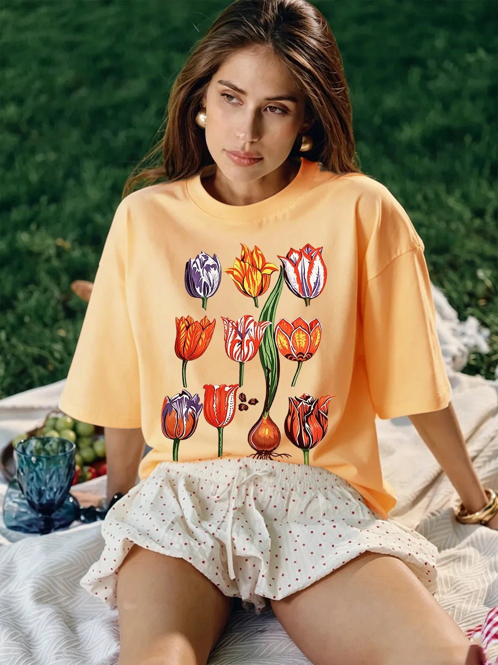 T-shirts imprimés Eternal Augustus Tulip en coton pour femmes