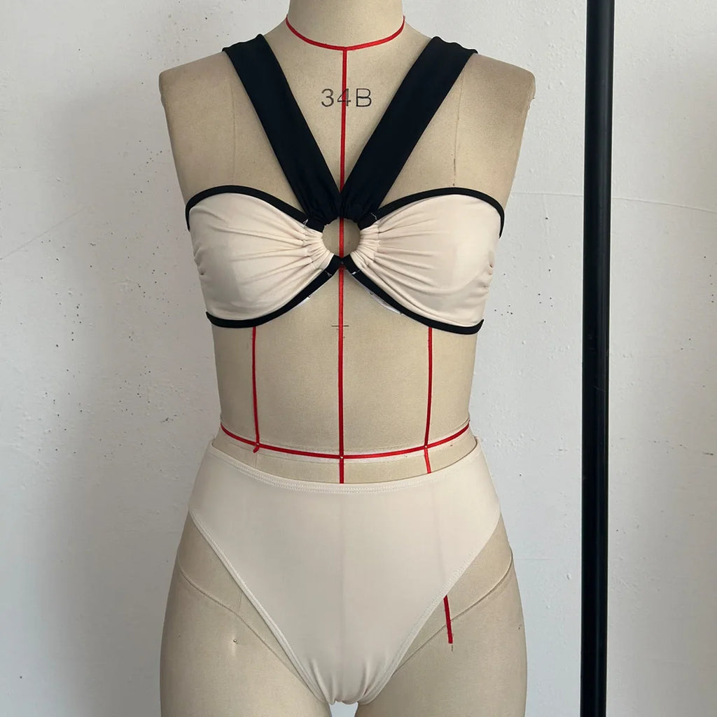 Maillot de bain trois pièces taille haute pour femmes