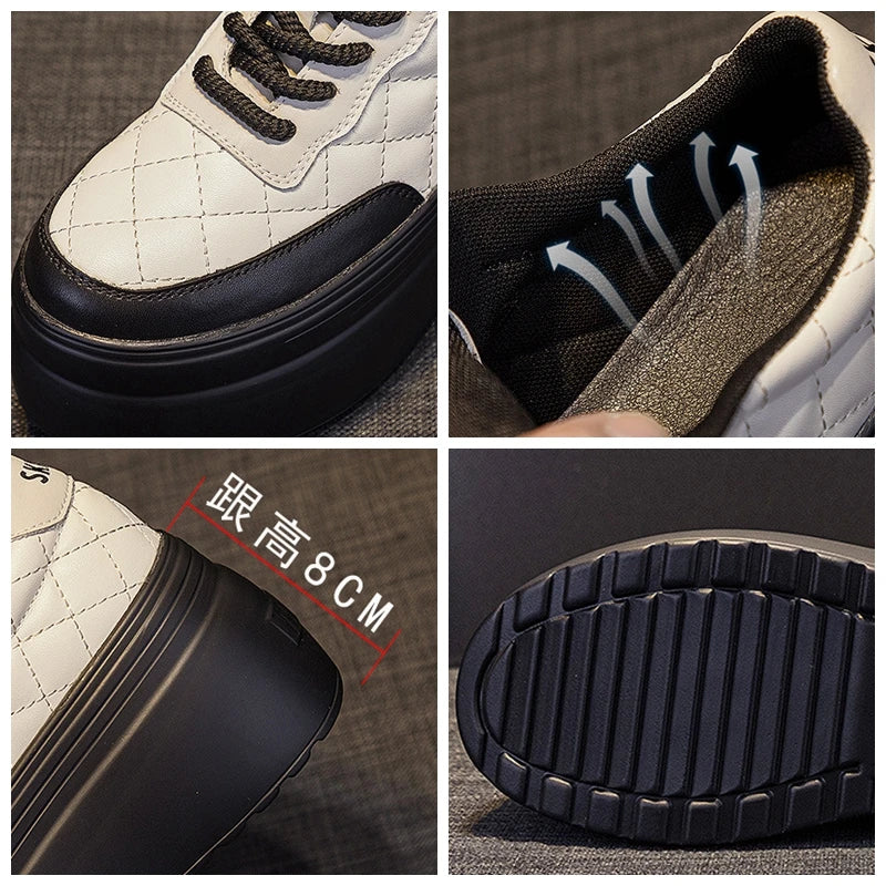 Baskets compensées en cuir véritable pour femmes