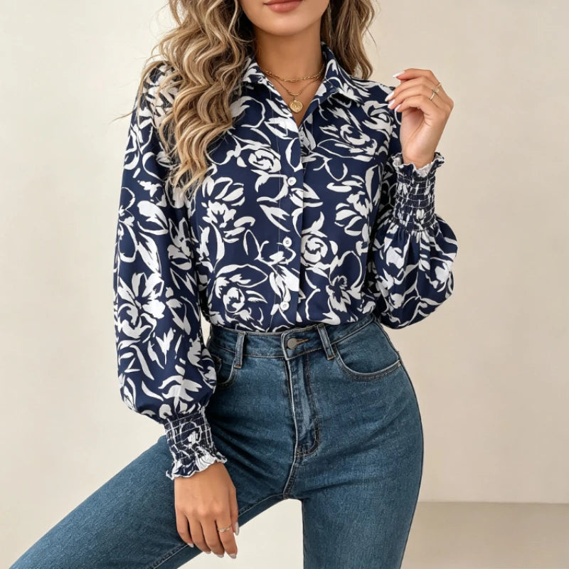 Chemisier Fleuri Femme – Col à Revers Élégant
