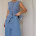 Ensemble gilet et pantalon en jean taille haute amincissant pour femmes