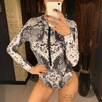 Maillot de bain une pièce sexy à fermeture éclair et imprimé peau de serpent pour femmes