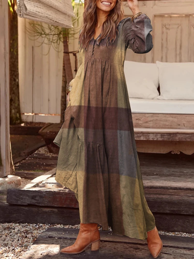 Robe chemise à manches longues style bohème pour femmes