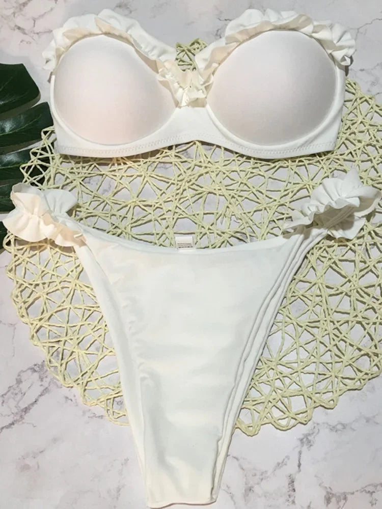 Ensemble maillot de bain deux pièces léopard à volants pour femmes