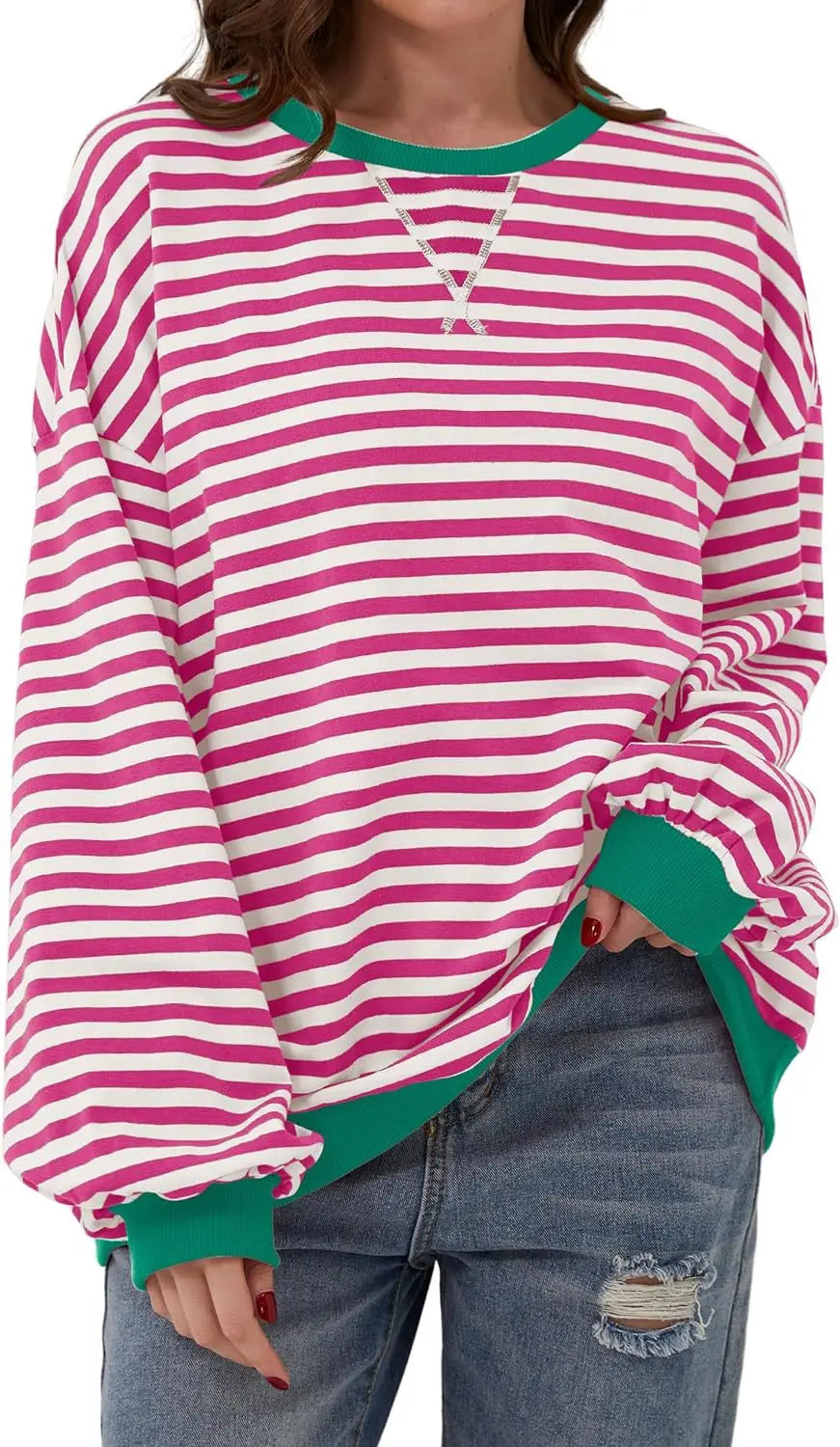 Sweat-shirt rayé surdimensionné pour femmes
