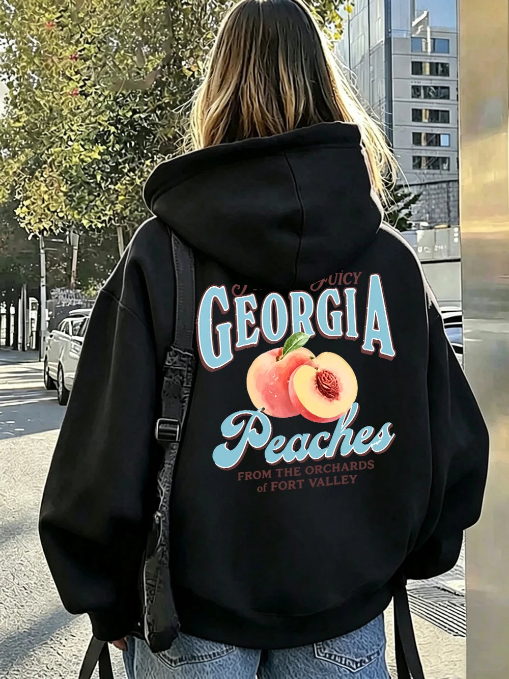 Sweat à capuche imprimé pêches fraîches et juteuses de Géorgie pour femmes