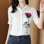 Chemise d'été à manches courtes et col rabattu pour femmes