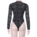 Body noir moulant à manches longues pour femmes