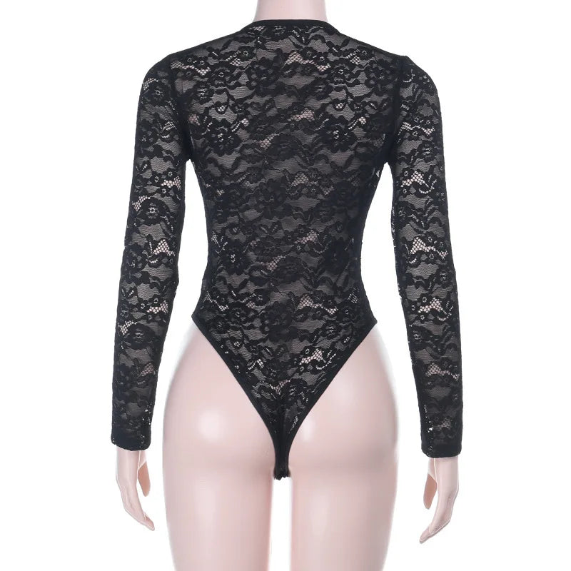 Body noir moulant à manches longues pour femmes