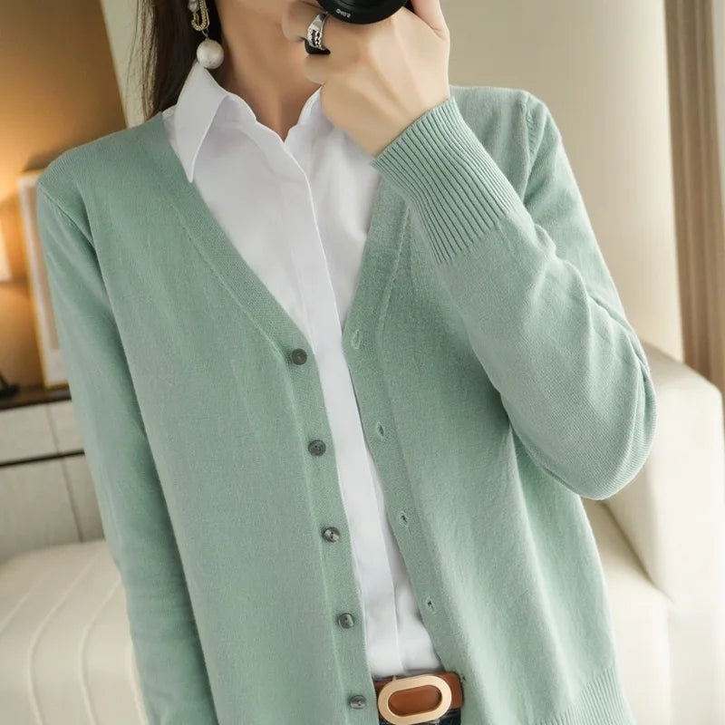 Cardigan tricoté à manches longues et col en v pour femmes
