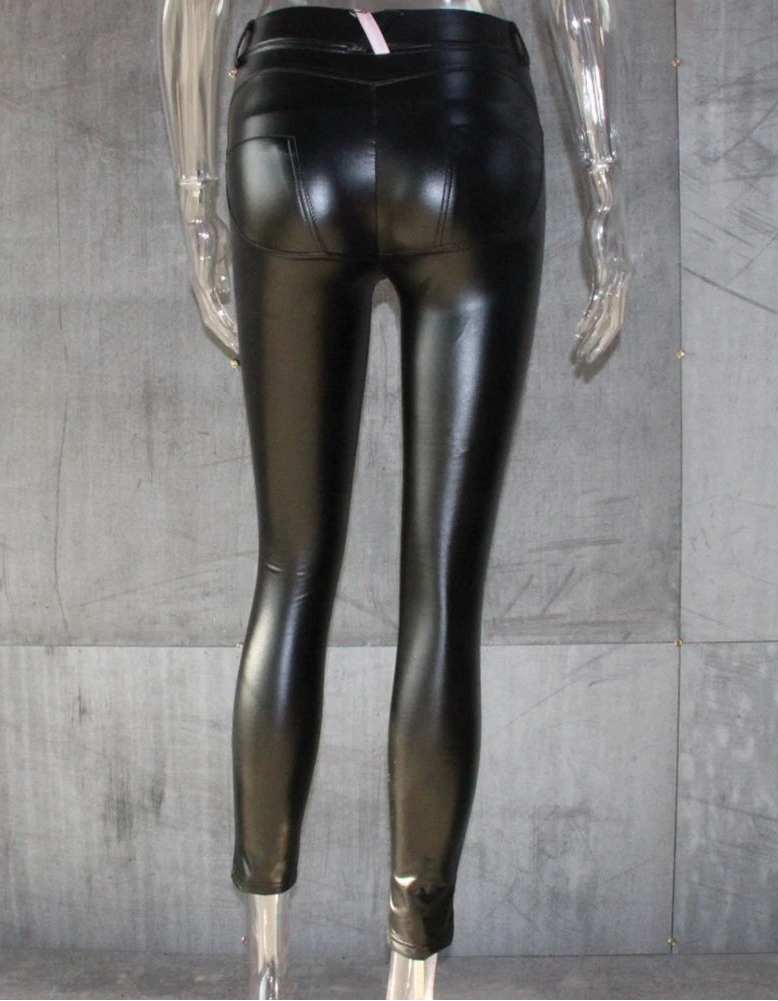 Leggings taille haute en cuir PU pour femmes