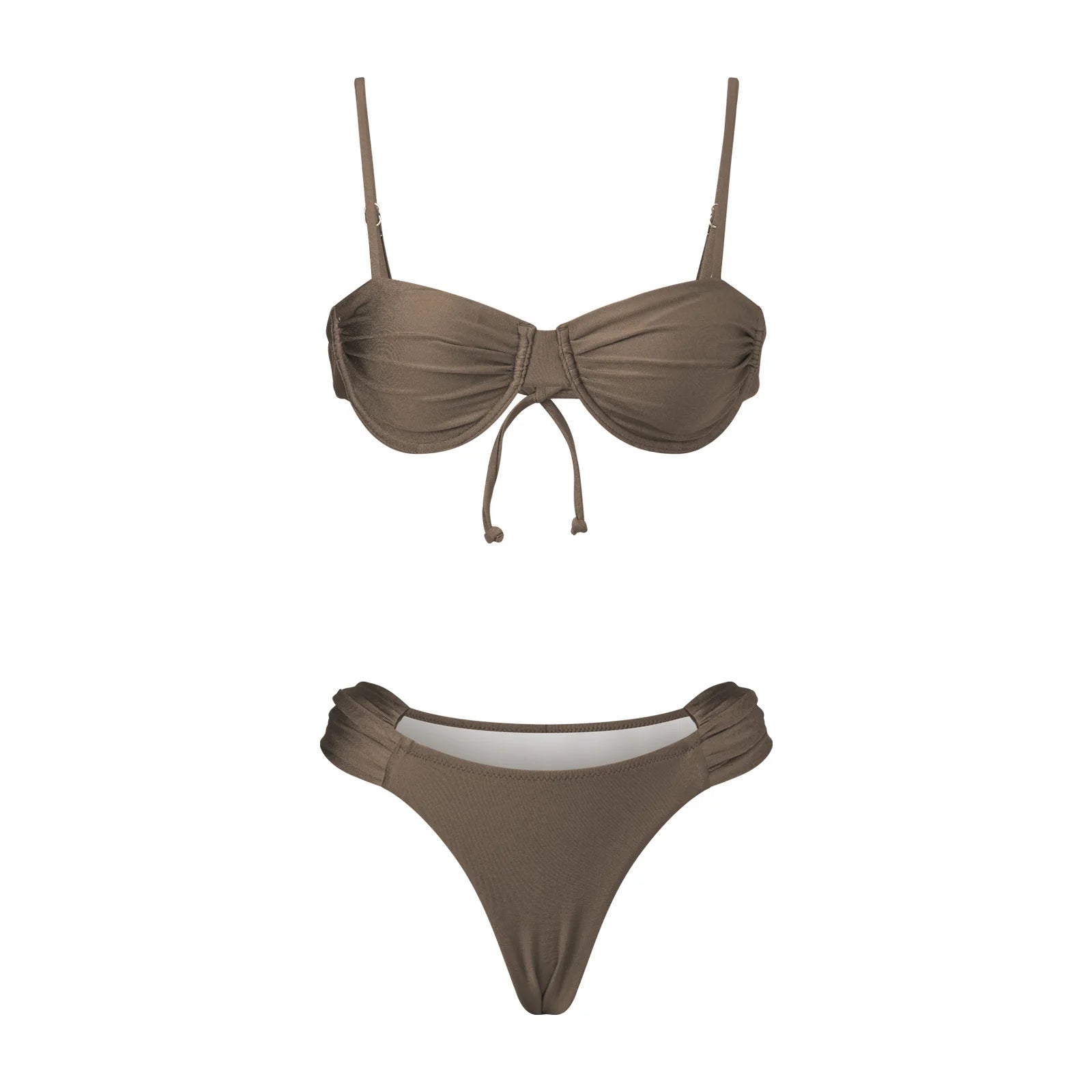 Ensemble maillot de bain 2 pièces à bretelles plissées pour femmes