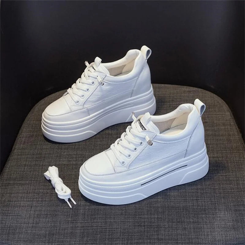 Baskets  plate-forme 7CM pleine vache en cuir véritable pour femmes