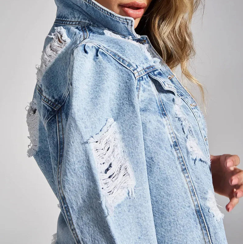 Veste en jean à manches déchiré pour femmes