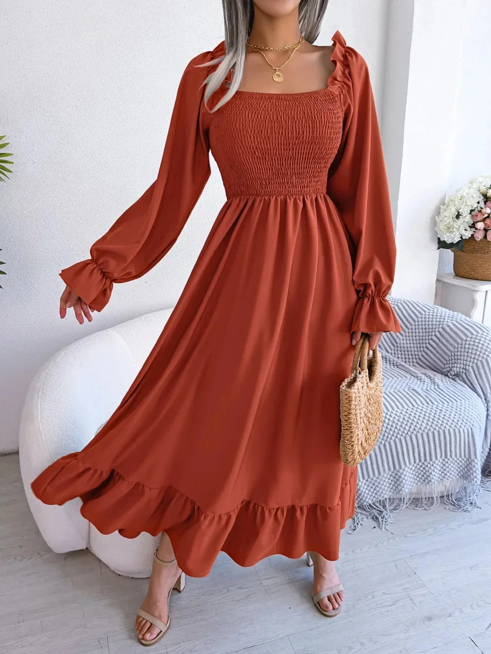 Robe longue avec dentelle pour femmes