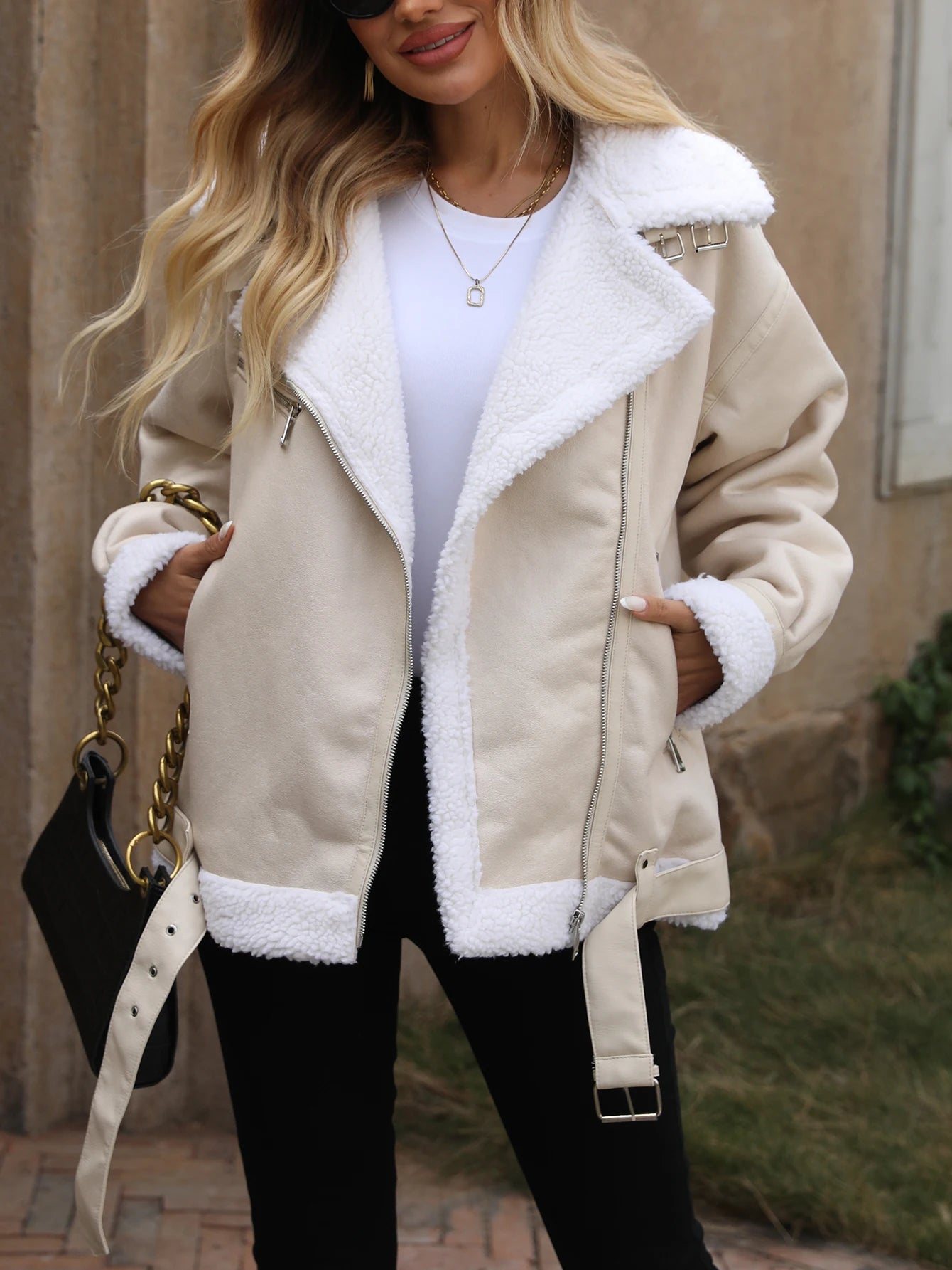Manteau d'hiver en fausse fourrure de cisaillement pour femmes