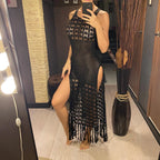 Robe de plage sexy en crochet avec franges ajourées pour femmes