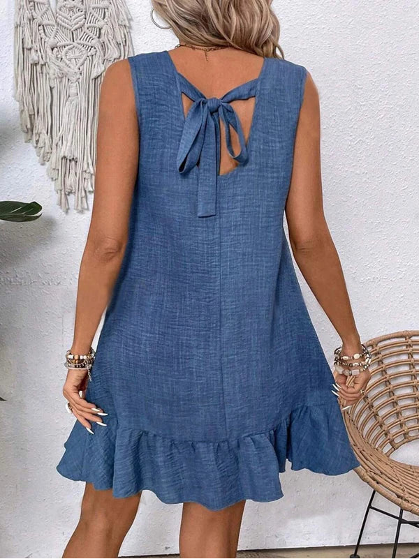 Robe Courte d'Été Femme – Dos Nu et Nœud Papillon