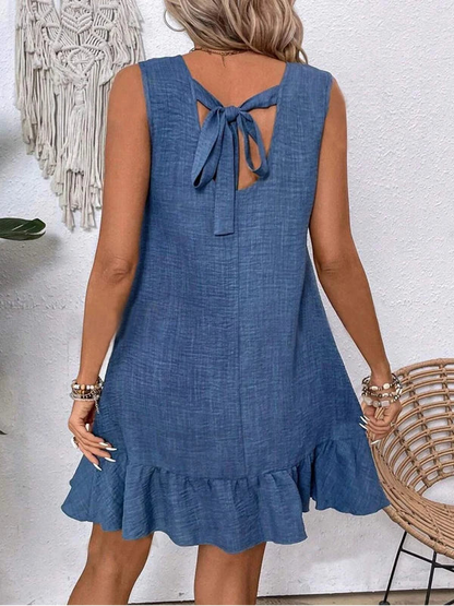 Robe Courte d'Été Femme – Dos Nu et Nœud Papillon
