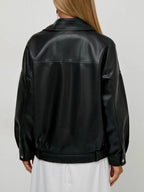 Veste ample noire en similicuir PU pour femmes