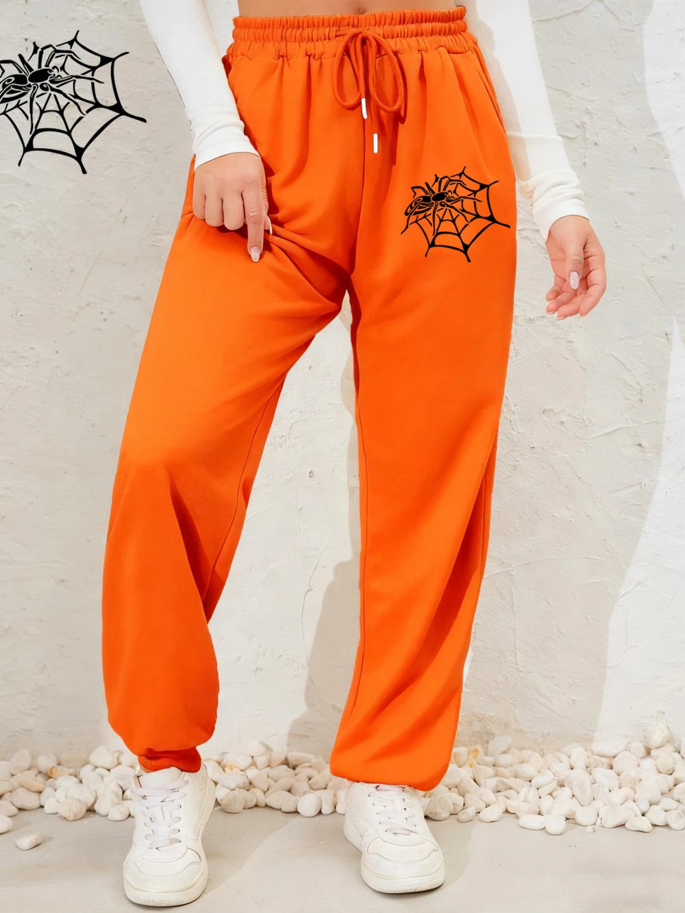 Pantalon de jogging imprimé araignées et toiles d'araignée pour femmes