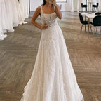Robe de mariée trapèze en dentelle florale pour femmes