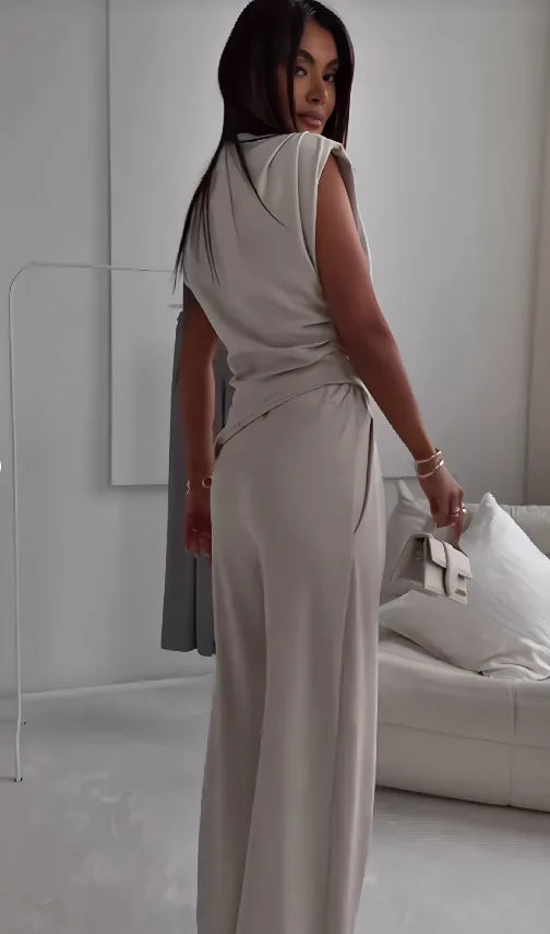 Ensemble 2 Pièces Femme – Haut Asymétrique et Pantalon Large