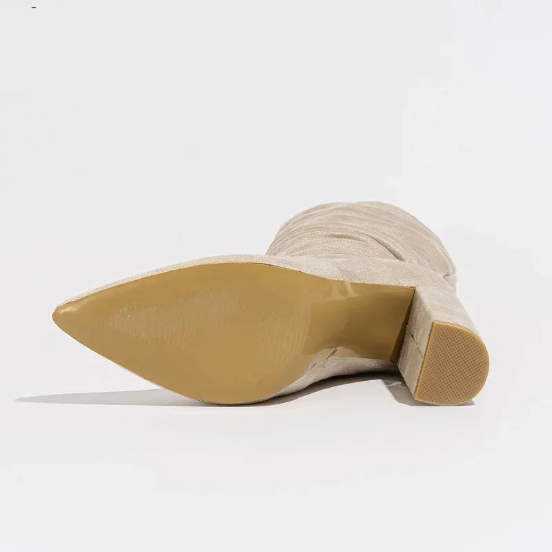 Bottes mi-mollet à talons épais pour femmes