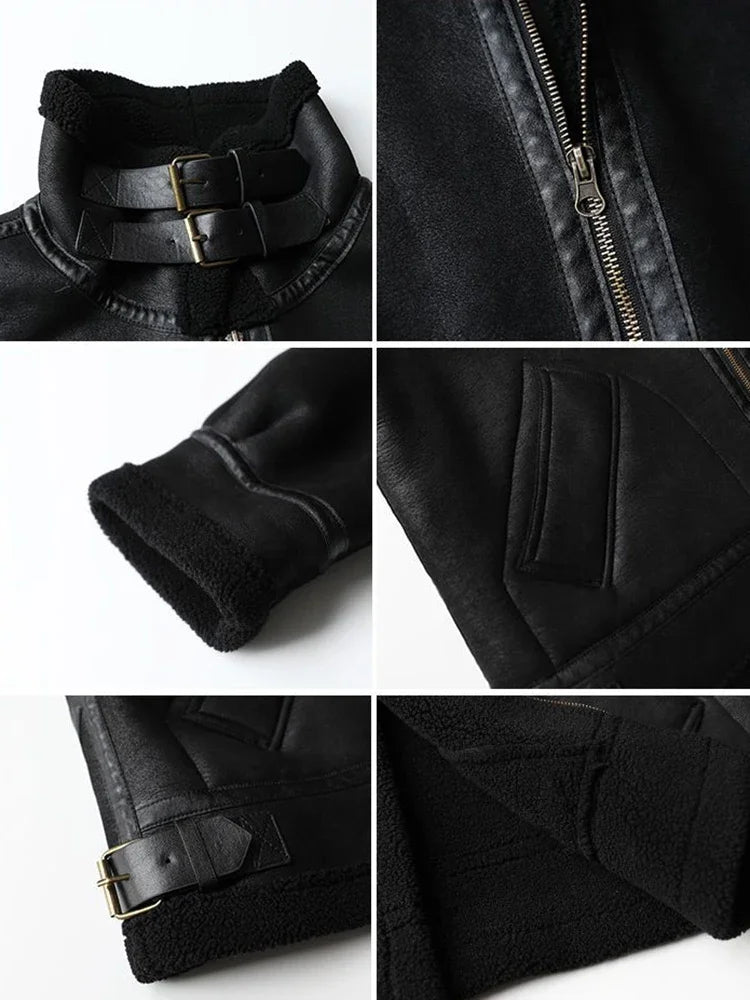 Veste femme vintage en faux daim et fausse fourrure