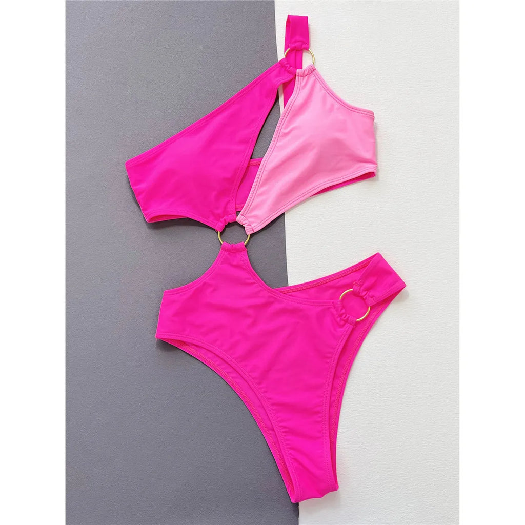 Maillot de bain une pièce asymétrique épissage une épaule pour femmes